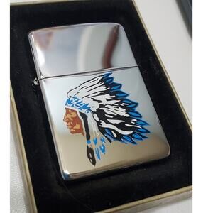 Vintage Zippo Lighter – Native American Indian Chief Enamel – 1996 XII NIB